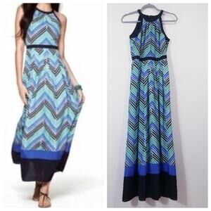 Ann Taylor Chevron Patterned Maxi Dress - Blue and Black Sleeveless